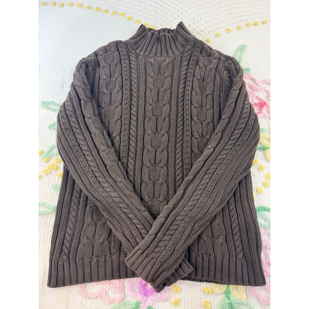 Chaps Mens XL Brown Cable Knit Mock‎ Neck 100% Cotton Sweater 884094066759